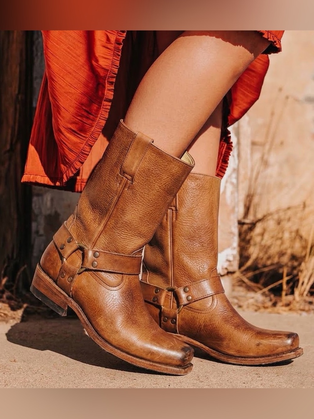 freebird Tan Leather Copperhead Harness Cowboy Boots Whiskey 10